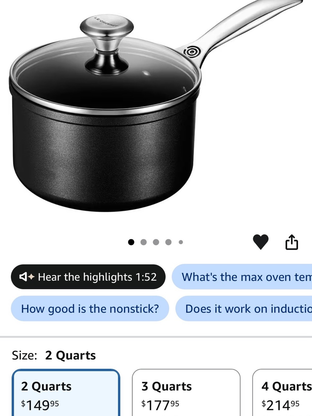 Le Creuset Toughened Non-Stick PRO Saucepan With Glass Lid 2 qt